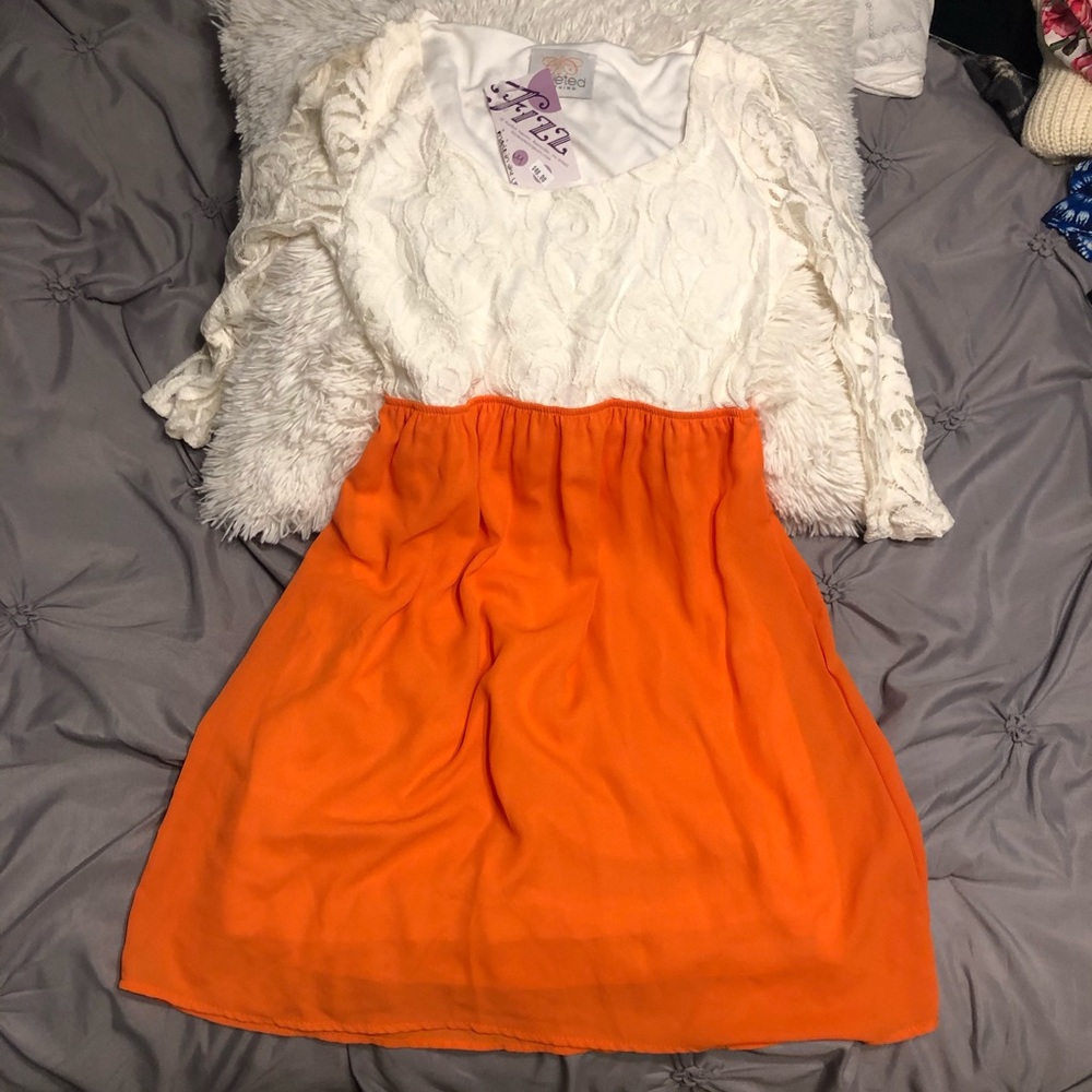 orange and white lacy dress